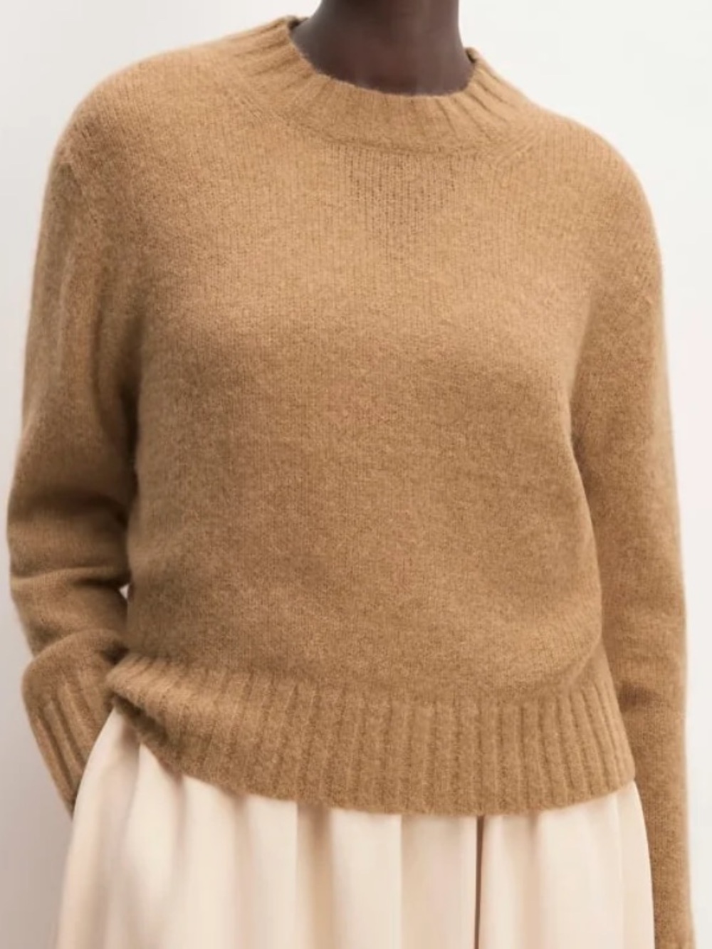 Everlane Alpaca Cropped Camel Crewneck Sweater - Picture 3 of 15